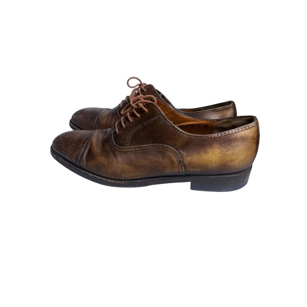 Salvatore Ferragamo Oxford Shoes Mens 11 2E Brown Leather Cap Toe Brogue Italy